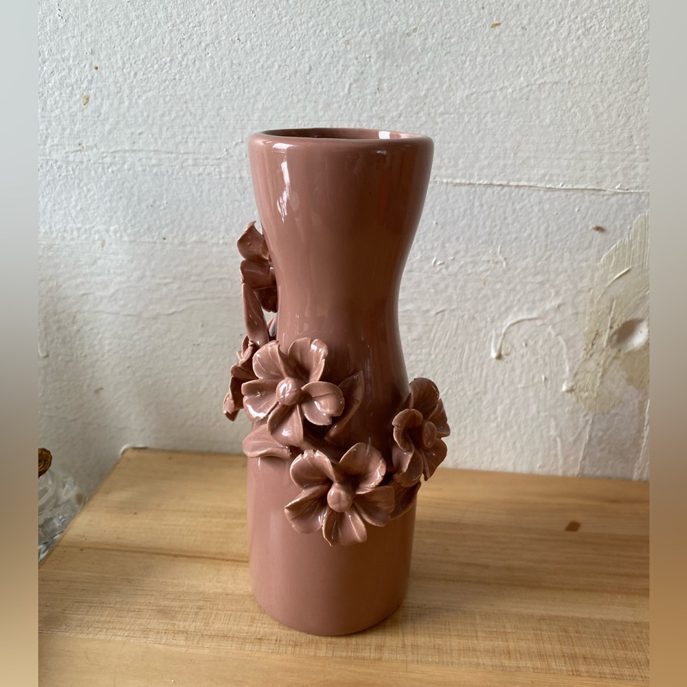 Handmade Clay Vase with Cascading Flowers